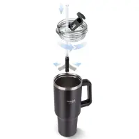 Stainless Steel & Plastic Thermos Cup 900ml HUGE Lamart LT4091 Black