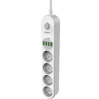 Energizer EPB2500W00EU Power Strip with 4 Suko Ports 2500W 10A Max 4xUSB-A Ports 17W and On/Off Switch Cable 2m White