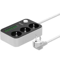 Desktop Charger Energizer EPB2500W01EU 2500W 10A Max with 3xSuko Sockets + 6xUSB-A Ports 17W, Safety On/Off Switch Cable 2m Black