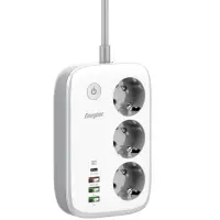 Desktop Charger Energizer EPB2500W02EU 2500W 10A Max with 3xSuko Sockets + 1xUSB-C + 3xUSB-A / 2.4A, On/Off Switch and WiFi Control Cable 2m White