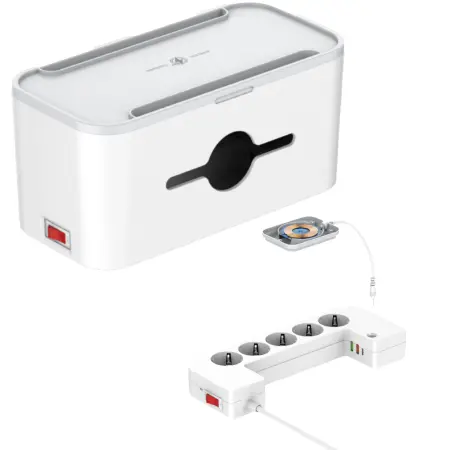 Desktop Charger Box Energizer EPB2500W03EU 2500W 10A Max with 5xSuko Sockets + 1xUSB-C PD20W + 2xUSB-A 18W QC3.0 / 2.4A, Wireless Charging 15W, Safety On/Off Switch Cable 2m White