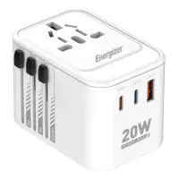 International Adapter Charger Energizer ETC200 US/AU UK EU with 1xUSB-A 18W 2xUSB-C 20W/12W White