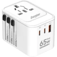 International Adapter Charger Energizer ETC650 US/AU UK EU with 1xUSB-A QC 30W 2xUSB-C PD65W GaN White