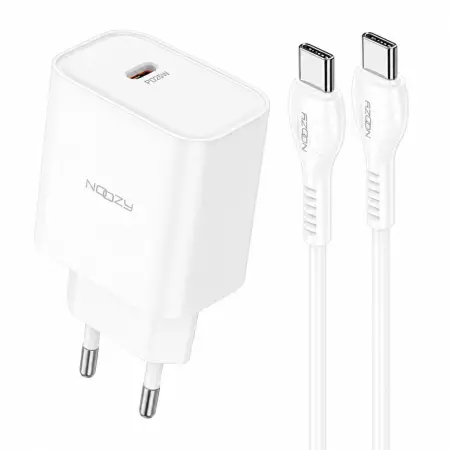 Noozy Core C21 PD25W Travel Charger with USB-C to USB-C Cable 1m White
