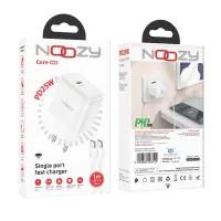 Noozy Core C21 PD25W Travel Charger with USB-C to USB-C Cable 1m White