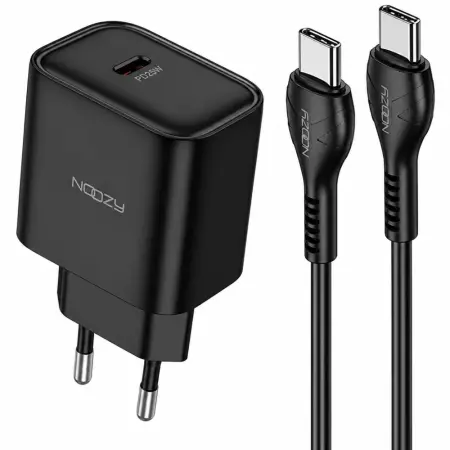Noozy Core C21 PD25W Travel Charger with USB-C to USB-C Cable 1m Black