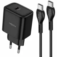 Noozy Core C21 PD25W Travel Charger with USB-C to USB-C Cable Black