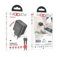 Noozy Core C21 PD25W Travel Charger with USB-C to USB-C Cable 1m Black