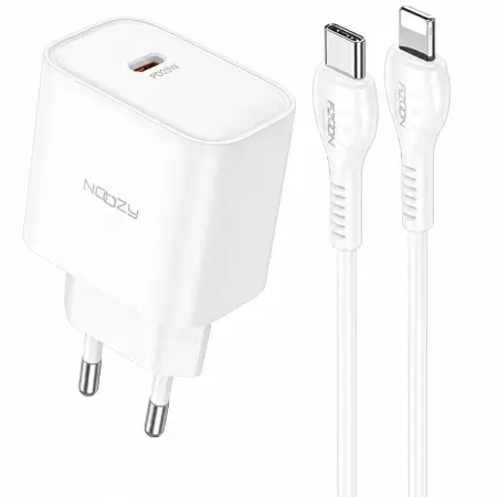 Noozy C21 Core PD25W Travel Charger with USB-C to Lightning Cable 1m White