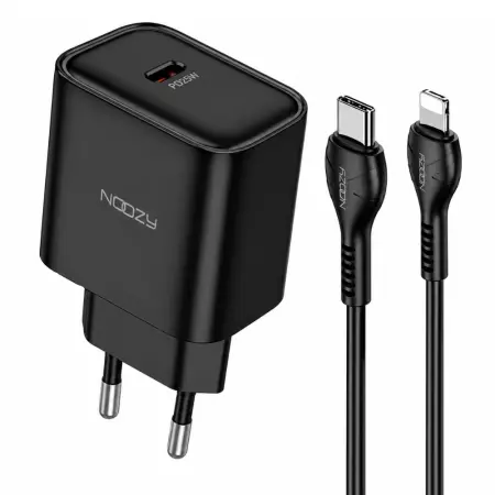 Noozy Core C21 PD25W Travel Charger with USB-C to Lightning Cable 1m Black