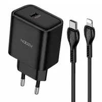 Noozy Core+ C21 PD25W Travel Charger with USB-C to Lightning Cable Black