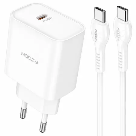 Noozy Edge E25 PD30W Travel Charger with USB-C to USB-C Cable 1m White