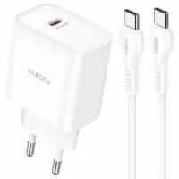 Noozy Edge E25 PD30W Travel Charger with USB-C to USB-C Cable 1m White