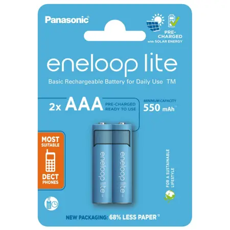 Rechargeable Battery Panasonic Eneloop lite BK-4LCCE/2CP 550 mAh size AAA Ni-MH 1.2V Τεμ. 2 Eco Pack