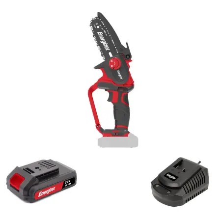 Display Set Energizer 3HCS02 Mini Cordless Chainsaw with 120mm Blade and Chain Speed 5m/s Set with Battery 3BP2 and Charger Li-Ion 3CH1 44W