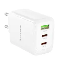 Travel Charger Borofone BN32 Cargador GaN 2xUSB-C PD65W and 1xUSB-A QC PD18W White