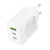 Travel Charger Borofone BN32 Cargador GaN 2xUSB-C PD65W and 1xUSB-A QC PD18W White