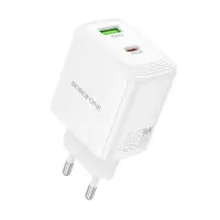 Travel Charger Borofone BN30 Cargador GaN 1xUSB-C PD45W and 1xUSB-A QC PD18W White