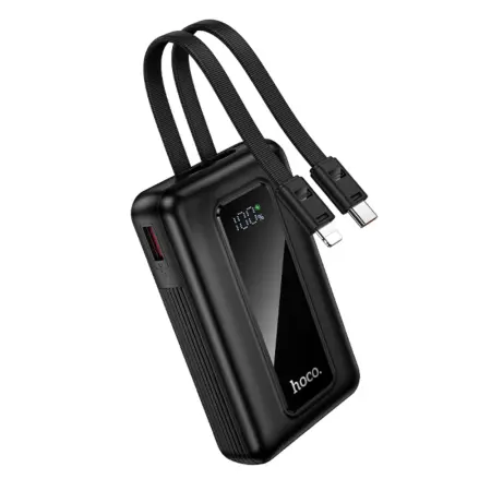 Power Bank Hoco J162 Full Power 10000mAh PD20W+22.5W QC with Input USB-C Output USB Integrated USB+Lighting Cables and LED Battery Display Black
