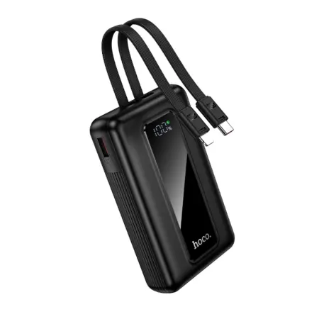 Power Bank Hoco J162A Full power 20000mAh PD20W+22.5W QC Input USB-C and Output USB Integrated Cables USB-C+Lighting and LED Battery Display Black