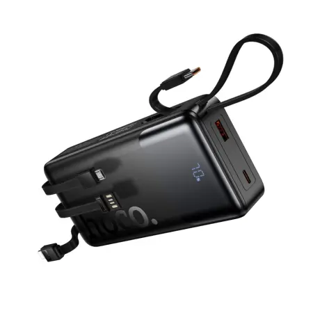 Power Bank Hoco J156A Founder 20000mAh PD20W+22.5W QC Input USB+USB-C Integrated Cables USB-C+USB+Lighting+Micro and LED Battery Display Black