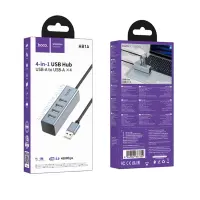 Hub USB Hoco HB1A 4-in-1 USB2.0 to 4xUSB2.0 480Mbps 5V/3A Aluminum Alloy Metal Gray 1.2m