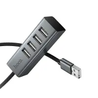 Hub USB Hoco HB1A 4-in-1 USB2.0 to 4xUSB2.0 480Mbps 5V/3A Aluminum Alloy Metal Gray 1.2m