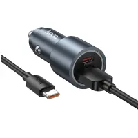 Car Charger Hoco Z60 Bloom PD48W+QC3.0 1xUSB-C 1xUSB-A with Lighting Alluminum Alloy + USB-A to USB-C Cable Black