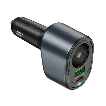 Car Charger Hoco Z56 Friend Dual USB Fast Charge PD35W+QC3.0 with Cigarette Lighter Port Black