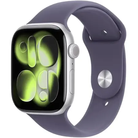Apple Watch Series 11 5G (2025) Aluminum 46mm GPS eSIM NFC IP6X Aluminum Case Silver with Purple Fog Sport Band