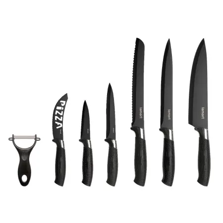 Set of Knives 6pcs. and a Peeler with Anti-odor Blades and Soft Ergonomic Grips Black