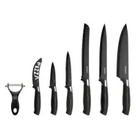 Set of Knives 6pcs. and a Peeler with Anti-odor Blades and Soft Ergonomic Grips Black