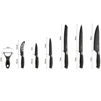 Set of Knives 6pcs. and a Peeler with Anti-odor Blades and Soft Ergonomic Grips Black