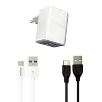 Set Travel Charger Energizer ACW2CEUUMC3 3.4A with USB to Micro USB Cable + Cable Hoco USB to USB-C 3A