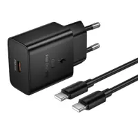 Travel Charger Hoco N76 Star GaN 25W Fast Charge with 1xUSB-C and USB-C to USB-C Cable Black