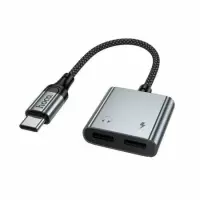 Adapter Hoco UPA34A USB-C to 2xUSB-C for Mic, Audio and Power Supply Braided Cable Metal Grey