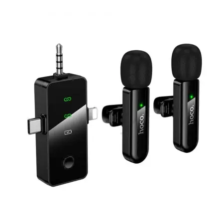 Dual Microphones Wireless Hoco L20C Fair Lavalier USB-C AUX Lightning 2.4Ghz Range 15m Digital Noise Cancellation ENC up to 7Hrs Usage