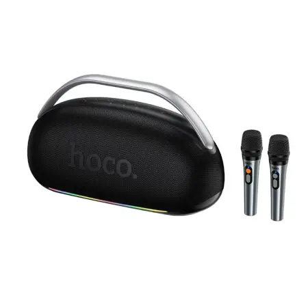 Wireless Speaker Hoco HT2 Melody TWS BT 5.4 6000mAh 300W with USB MicroSD AUX RGB Lighting and Two Wireless Microphones