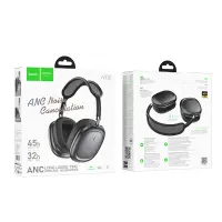 Wireless Stereo Headphones Hoco W68 Calma HiFi Audio ANC v6.0 400mAh 45h Talk Time AUX USB-C Metal Grey