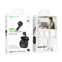 Wireless Hands Free Hoco EW205 Peaceful Mini TWS Hi-Fi Audio Deep Bass v6.0 200mAh 4h Talk Time with Charging Case Black