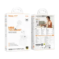 Wireless Hands Free Hoco EW205 Peaceful Mini TWS Hi-Fi Audio Deep Bass v6.0 200mAh 4h Talk Time with Charging Case White