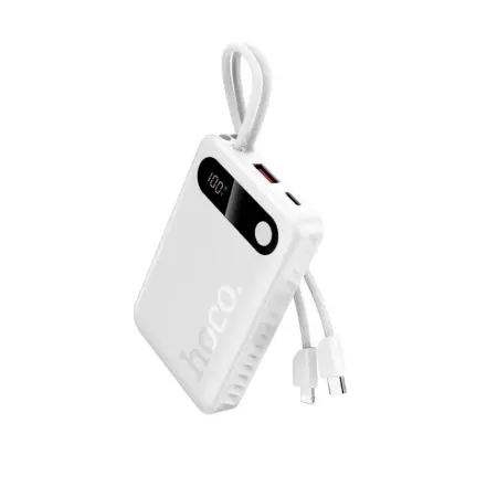 Power Bank Hoco J171A Edge 20000mAh 1xUSB-A 22.5W 1xUSB-C PD20W Digital LED Display with Braided USB-C and Lightning Cables White