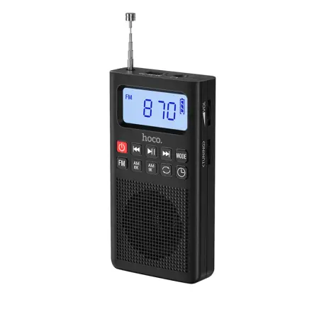 Portable Rechargeable Radio Hoco HI51 3W 700mAh AM/FM with Music Playback Option Through 3.5mm Jack TF Card or Bluetooth v5.3 Black