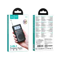 Portable Rechargeable Radio Hoco HI51 3W 700mAh AM/FM with Music Playback Option Through 3.5mm Jack TF Card or Bluetooth v5.3 Black