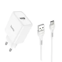 Travel Charger Hoco DC72 River USB-A 5V 2.1A with USB-A to USB-C Cable 1m White