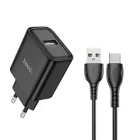 Travel Charger Hoco DC72 River USB-A 5V 2.1A with USB-A to USB-C Cable 1m Black