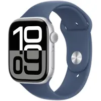 Apple Watch Series 10 Aluminum 46mm GPS NFC IP6X Aluminum Case Silver με Sport Band Denim