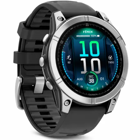 Smartwatch Garmin Fenix E 47mm GPS NFC 10 ATM Stainless Steel with Black Silicone Band