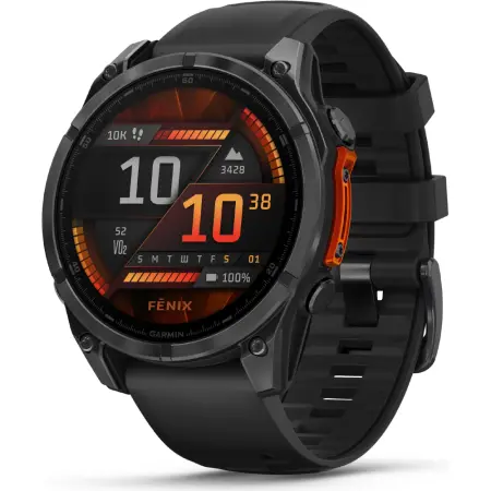 Smartwatch Garmin Fenix 8 Stainless Steel 47mm GPS NFC 10 ATM Call Version Slate Grey with Black Silicone Band