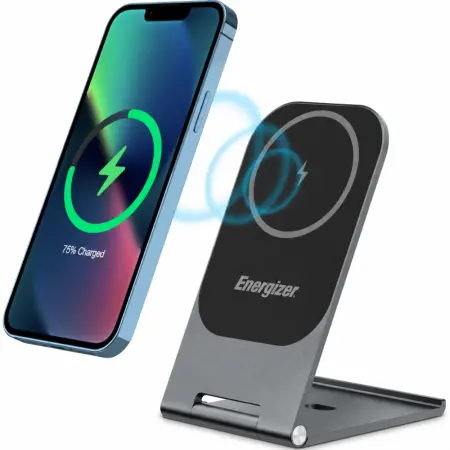 Desktop Charger Energizer WCP102 15W Ultra-Thin Lightweight Fast Charge USB-C Magnetic Case and MagSafe Compatible Grey